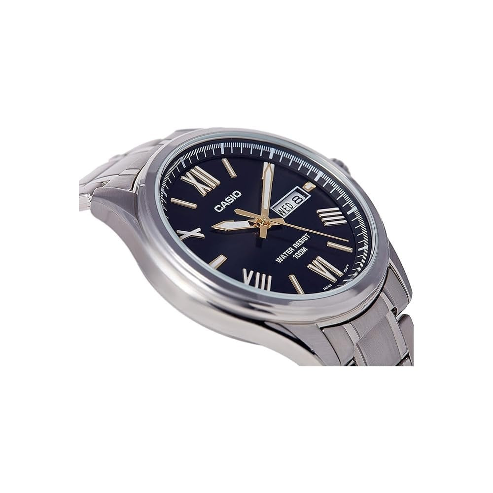 CASIO GENTS COLLECTION SILVER AND BLACK DIAL STAINLESS STEEL QUARTZ WATCH