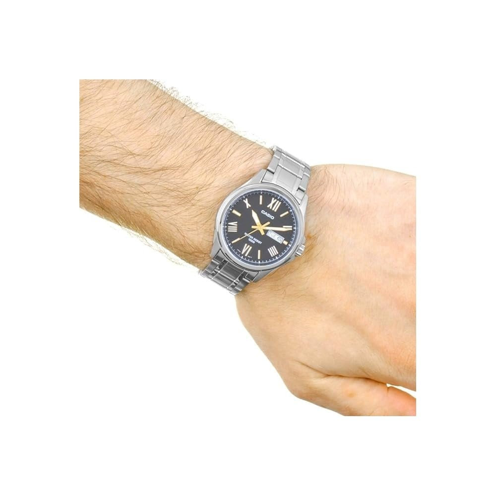 CASIO GENTS COLLECTION SILVER AND BLACK DIAL STAINLESS STEEL QUARTZ WATCH