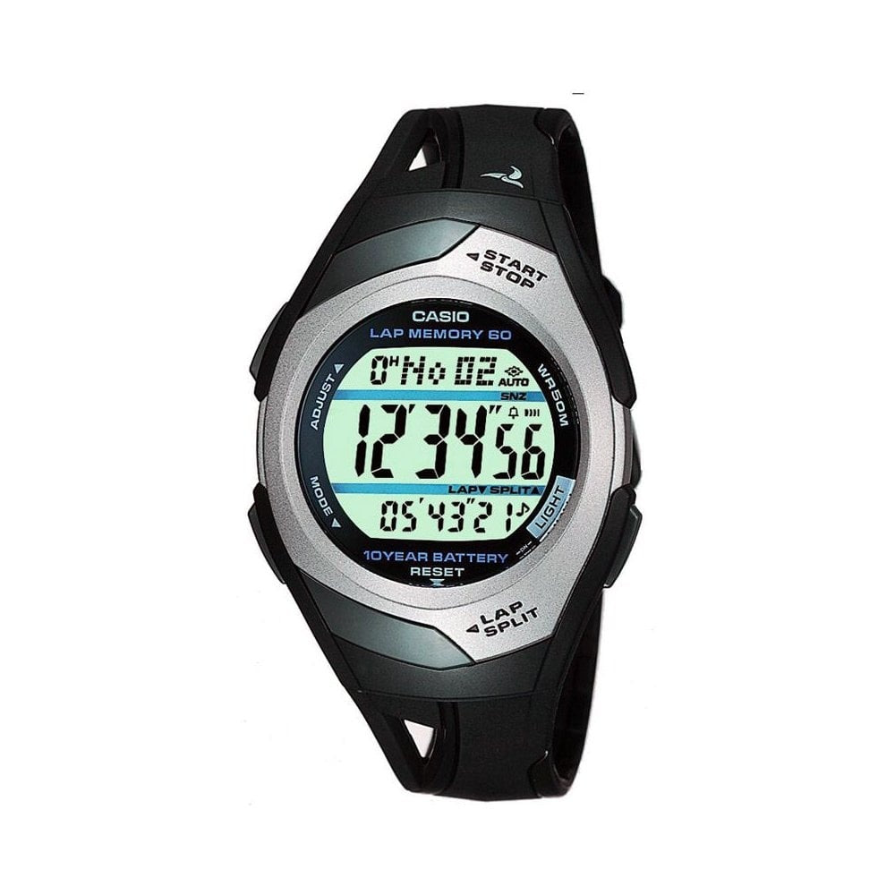 casio lap timer gents digital watch with black rubber strap