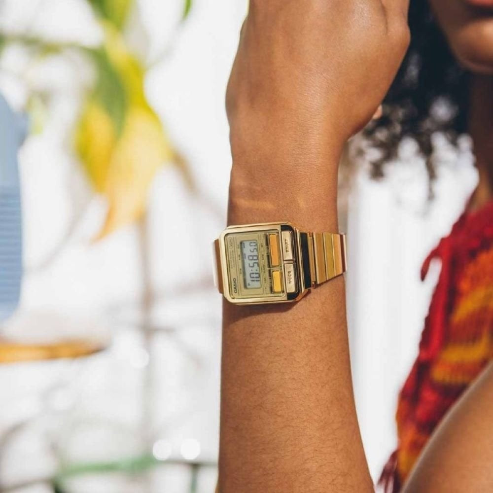 CASIO VINTAGE DESIGN GOLD PLATED COLOURED BUTTON UNISEX WATCH