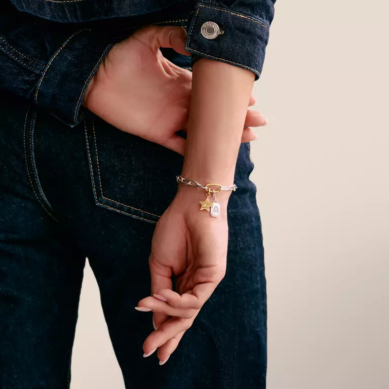 THOMAS SABO 18CT GOLD ON SIL STAR WITH SINGLE STONE CONNECT CHARM