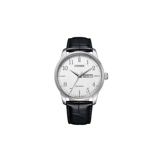CHANDLER STAINLESS STEEL WATCH WITH BLACK LEATHER STRAP