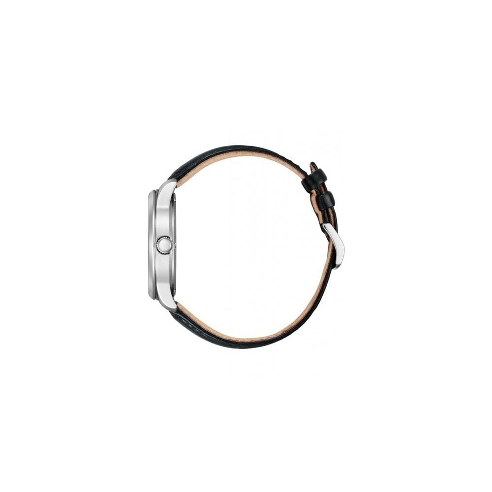 CHANDLER STAINLESS STEEL WATCH WITH BLACK LEATHER STRAP