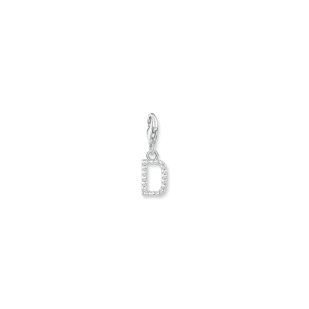 CHARM PENDANT LETTER D WITH WHITE STONES SILVER