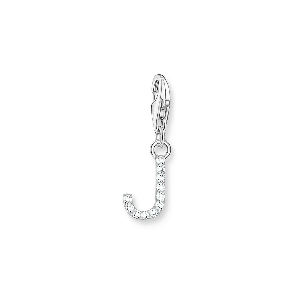 CHARM PENDANT LETTER J WITH WHITE STONES SILVER
