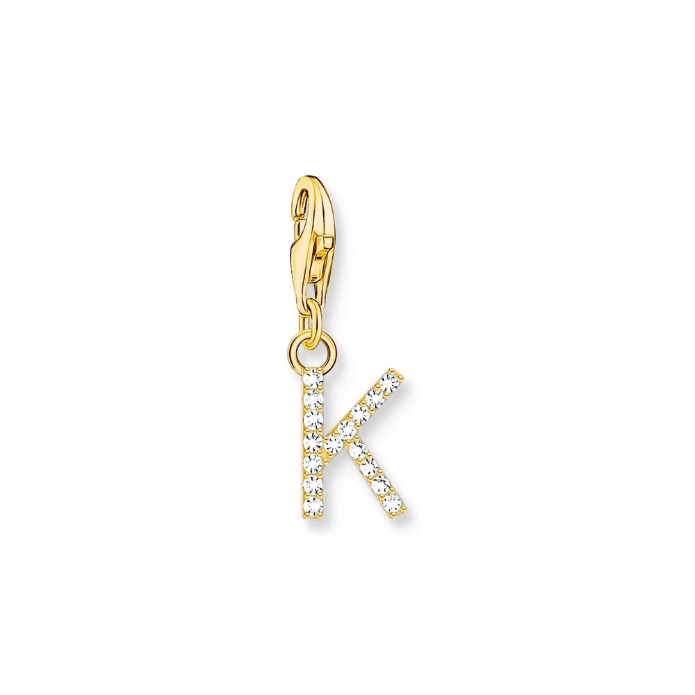 CHARM PENDANT LETTER K WITH WHITE STONES GOLD PLATED