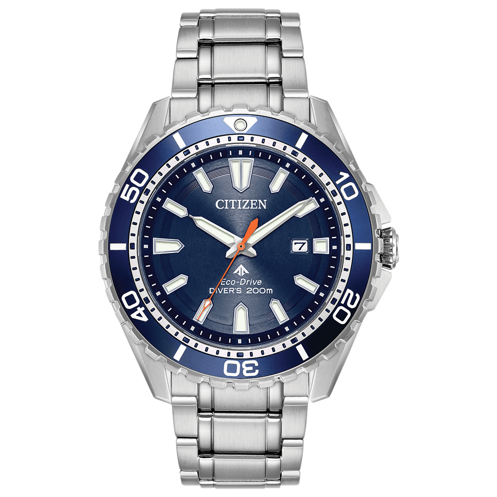 CITIZEN DIVERS STAINLESS STEEL BRACELET WATCH WITH BLUE DIAL & DATE