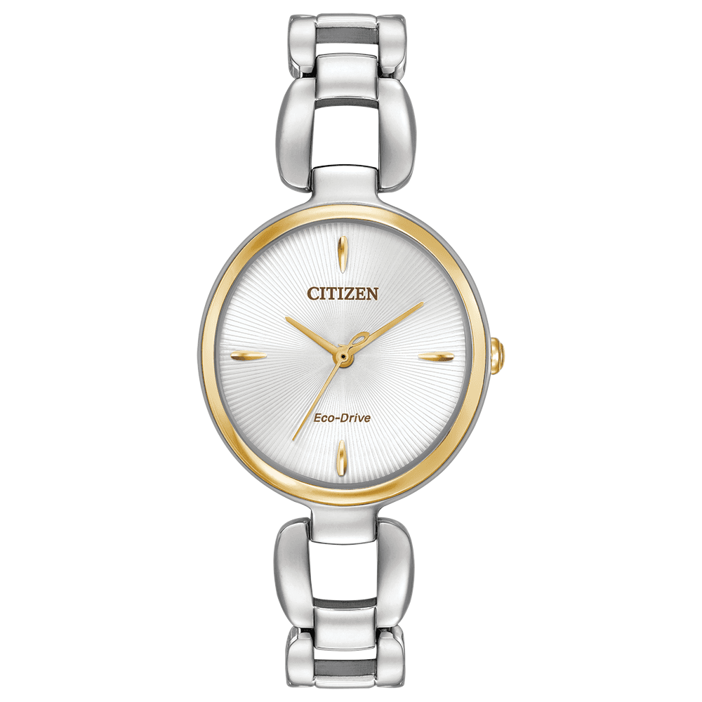 CITIZEN LADIES STAINLESS STEEL BRACELET WATCH WITH GOLD ON SILVER DIAL - CONTEMPORARY STYLE