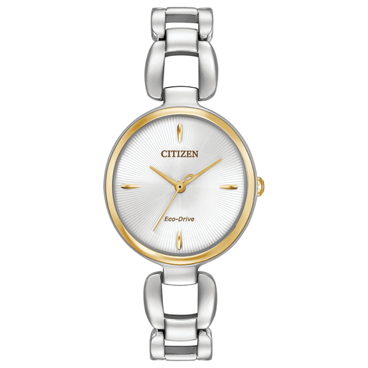 CITIZEN LADIES STAINLESS STEEL BRACELET WATCH WITH GOLD ON SILVER DIAL - CONTEMPORARY STYLE