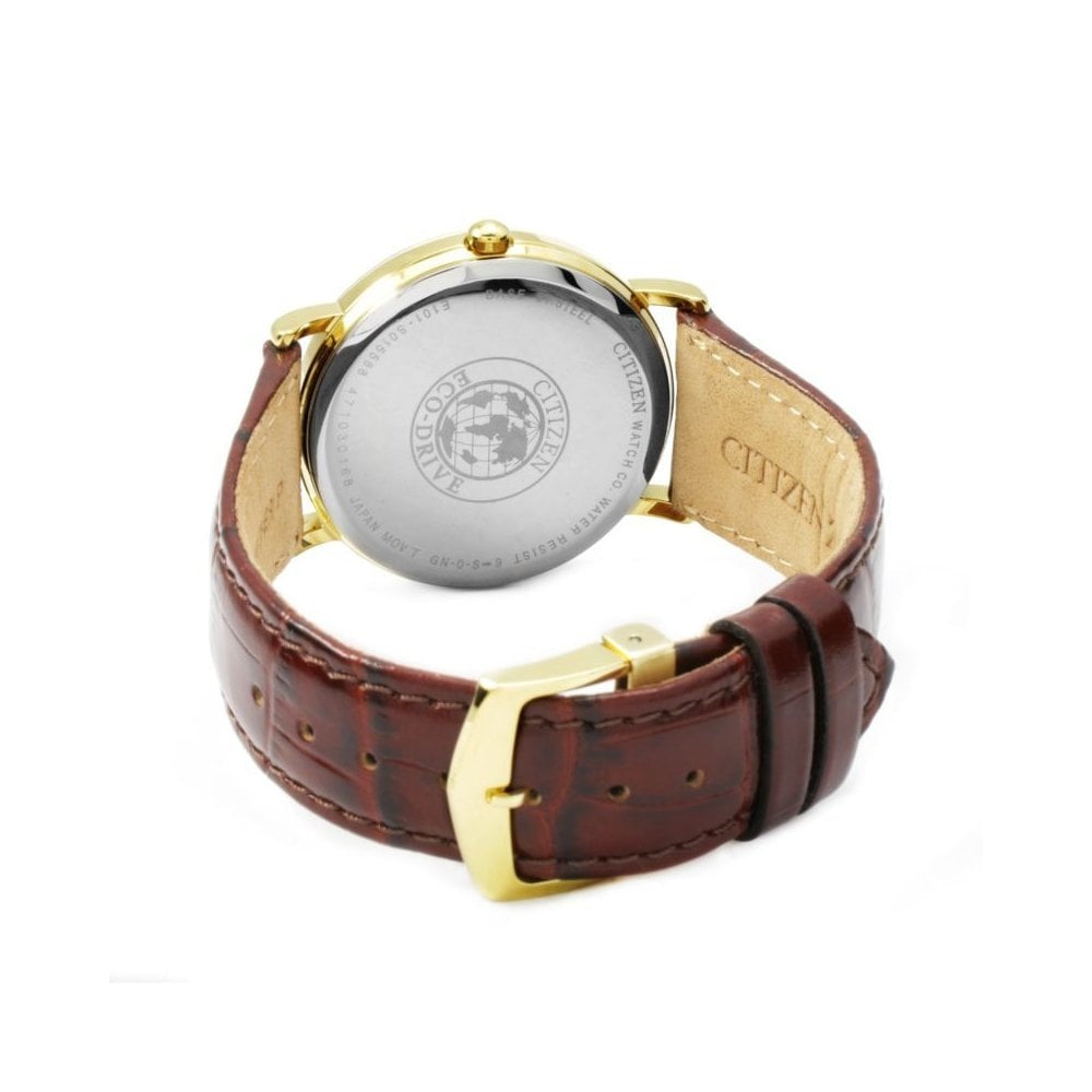 CITIZEN####S MEN####S DAY/DATE ECO-DRIVE WATCH WITH BROWN LEATHER STRAP