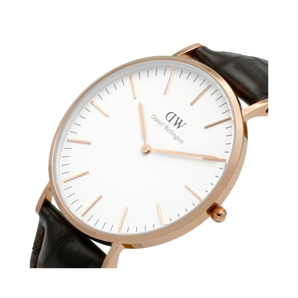CLASSIC 40MM YORK ROSE GOLD STAINLESS STEEL WATCH WITH BLACK LEATHER STRAP