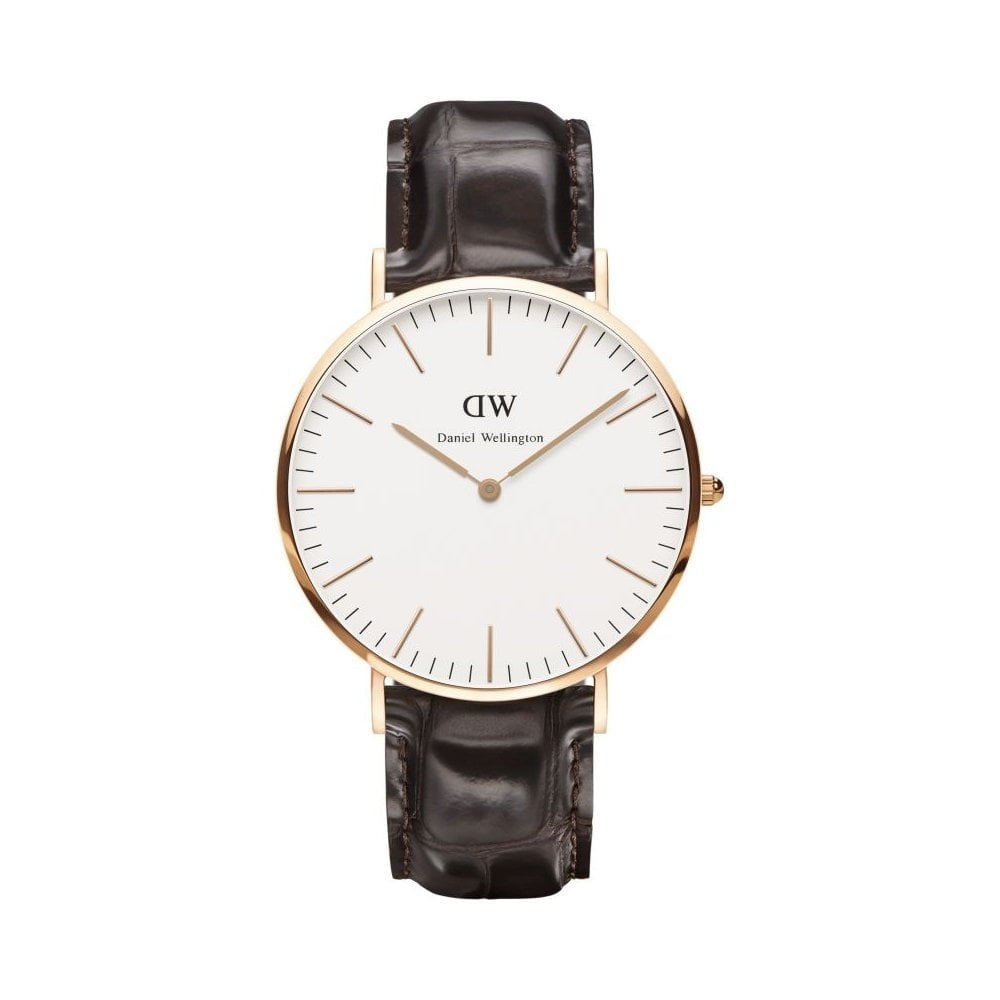 CLASSIC 40MM YORK ROSE GOLD STAINLESS STEEL WATCH WITH BLACK LEATHER STRAP