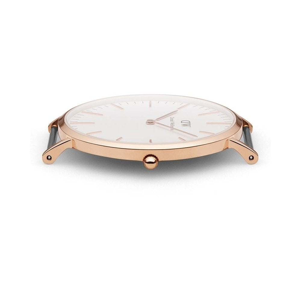CLASSIC 40MM YORK ROSE GOLD STAINLESS STEEL WATCH WITH BLACK LEATHER STRAP