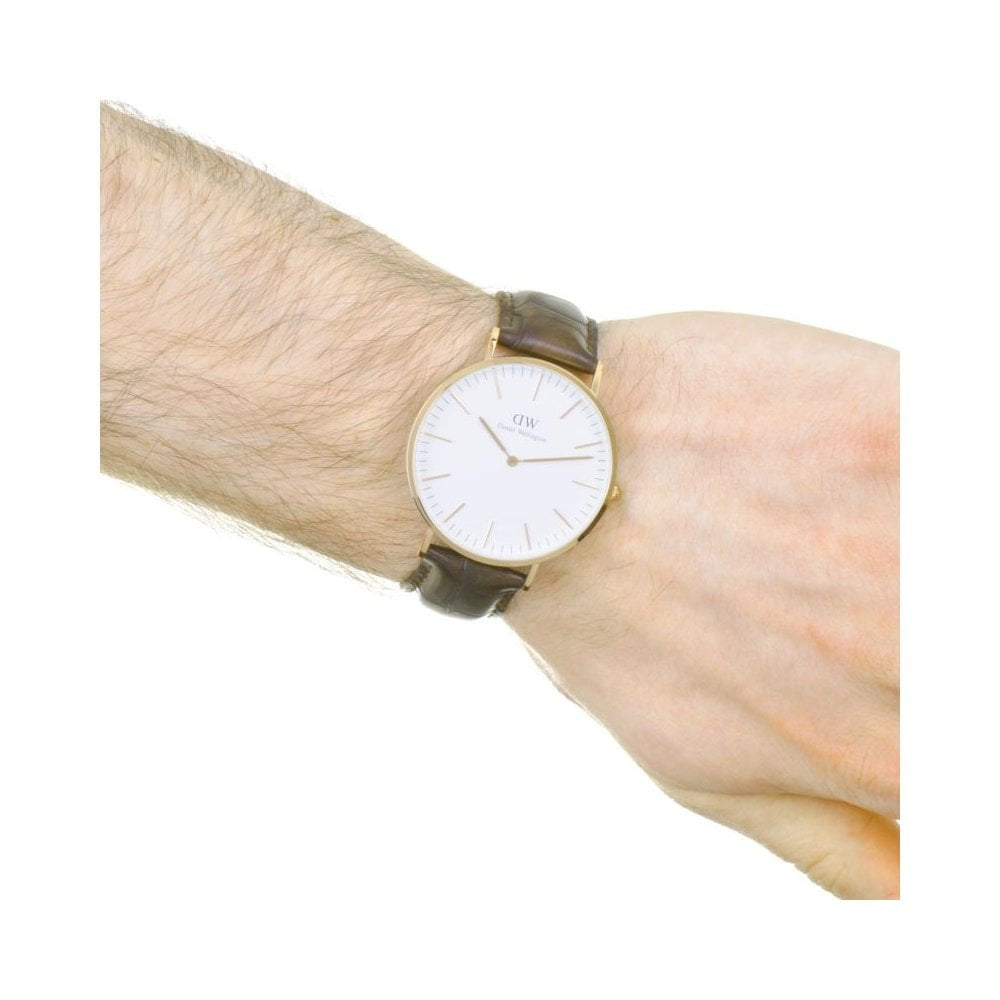 CLASSIC 40MM YORK ROSE GOLD STAINLESS STEEL WATCH WITH BLACK LEATHER STRAP