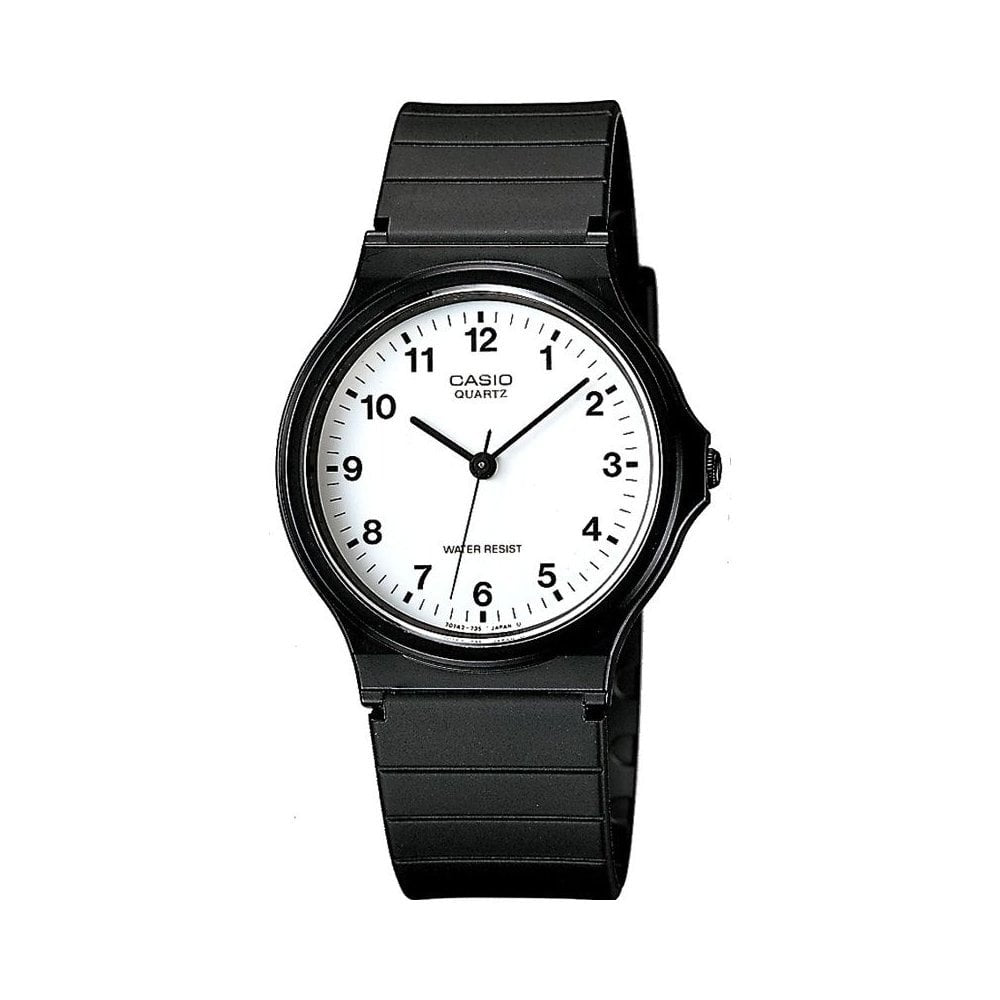 CLASSIC ANALOGUE WATCH WITH BLACK RESIN STRAP AND WHITE DIAL
