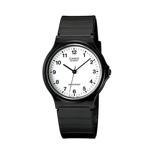 CLASSIC ANALOGUE WATCH WITH BLACK RESIN STRAP AND WHITE DIAL