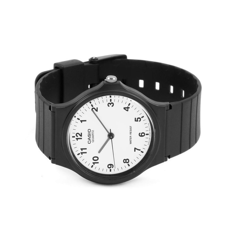 CLASSIC ANALOGUE WATCH WITH BLACK RESIN STRAP AND WHITE DIAL