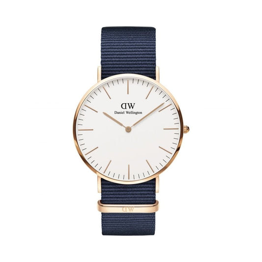 CLASSIC BAYSWATER ROSE GOLD STAINLESS STEEL CASE WITH NAVY NYLON TEXTILE STRAP