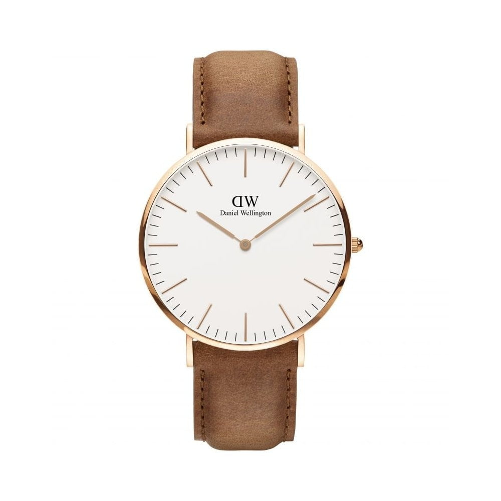 CLASSIC DURHAM 40MM ROSE GOLD STAINLESS STEEL WATCH WITH TAN BROWN STRAP