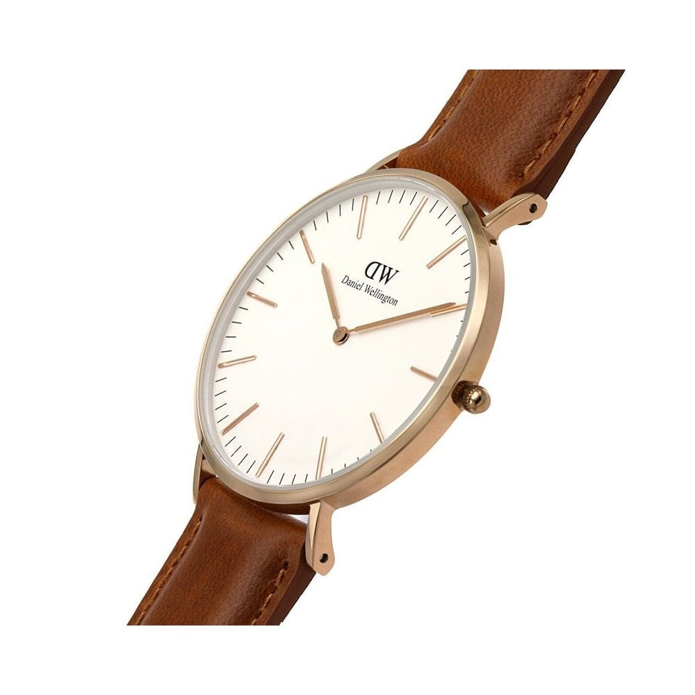 CLASSIC DURHAM 40MM ROSE GOLD STAINLESS STEEL WATCH WITH TAN BROWN STRAP