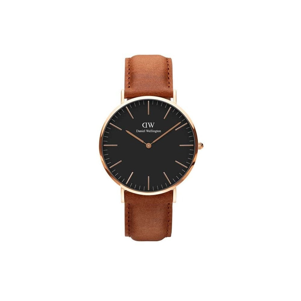 CLASSIC DURHAM ROSE GOLD STAINLESS STEEL WATCH WITH LIGHT BROWN STRAP & BLACK DIAL