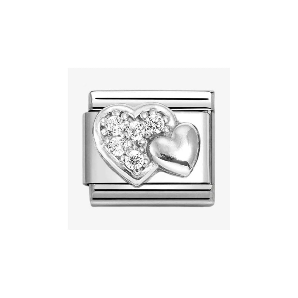 CLASSIC Double Silver Pave & Raised Heart Charm 