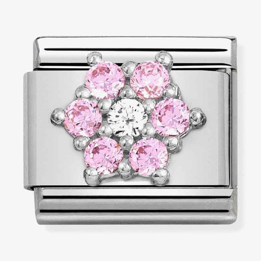 CLASSIC FLOWER CHARM WITH PINK & WHITE ZIRCONIA