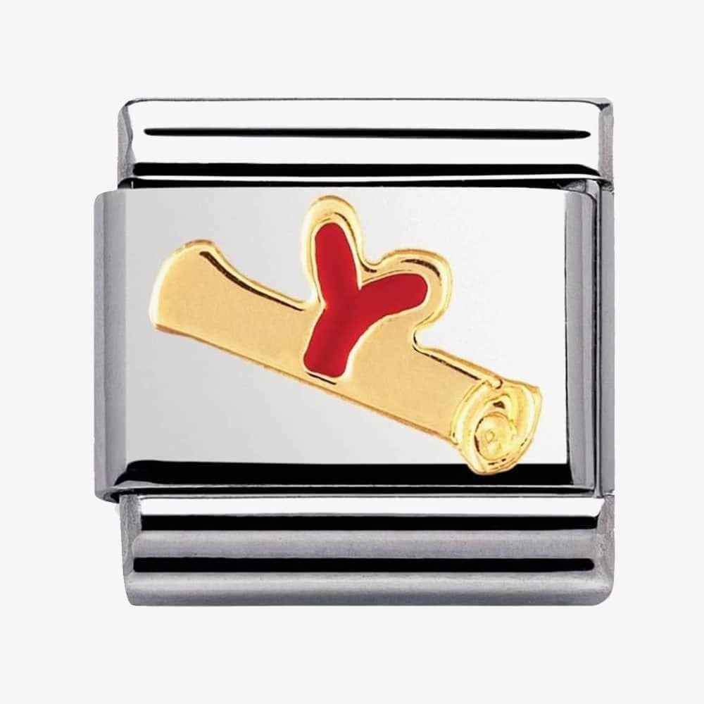 CLASSIC GOLD DIPLOMA GRADUATION CHARM WITH RED ENAMEL