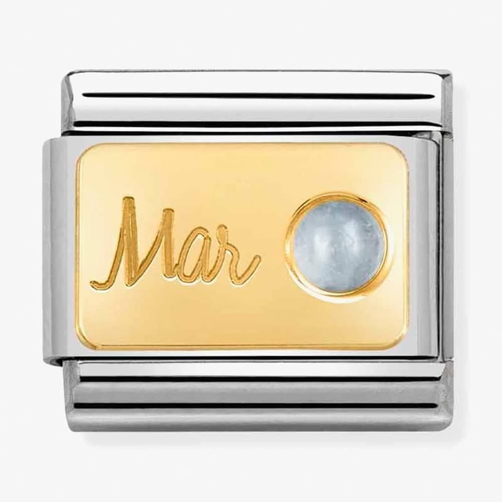 CLASSIC GOLD MARCH BIRTHSTONE CHARM WITH AQUAMARINE GEMSTONE