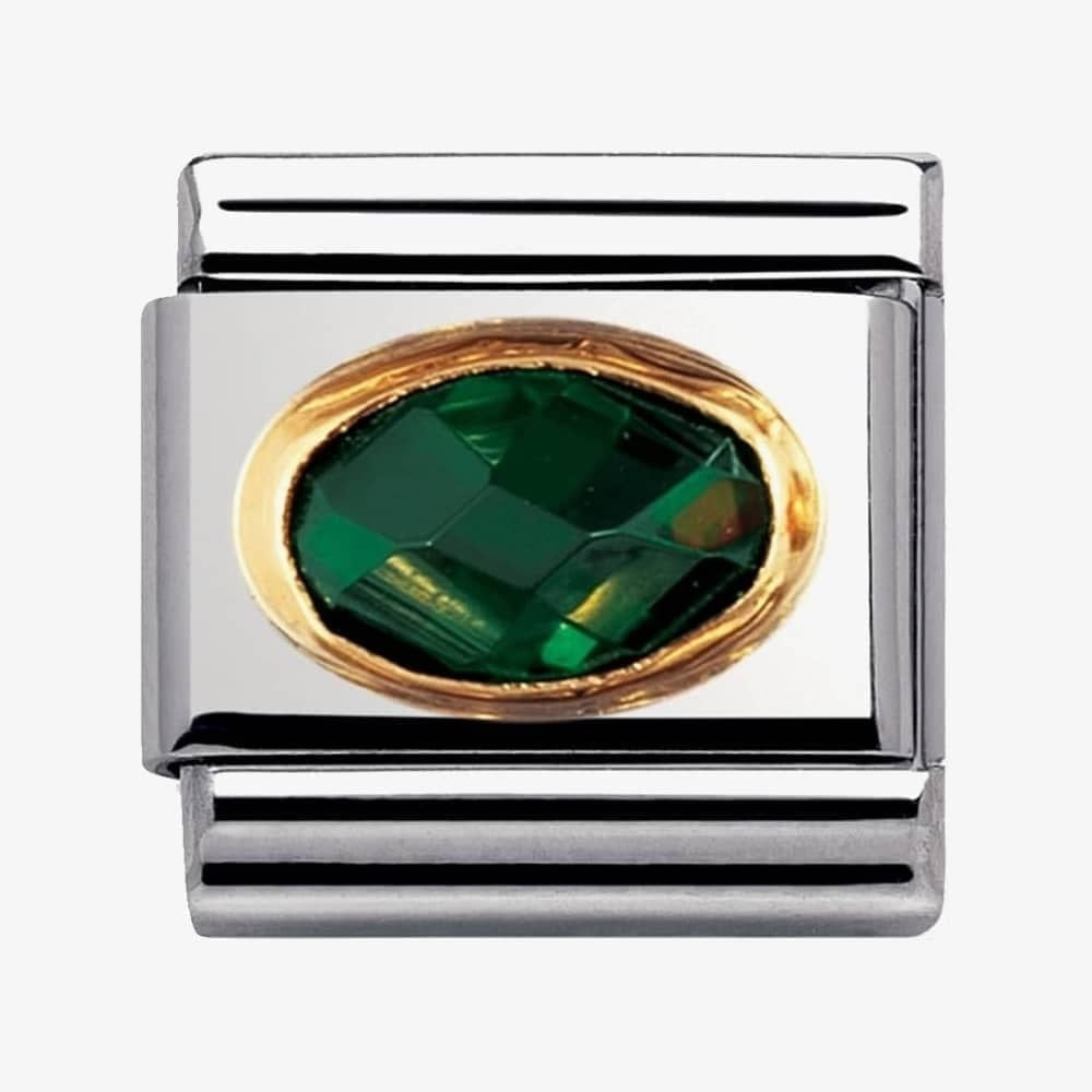 CLASSIC GOLD OVAL FACETED CZ DARK GREEN CHARM