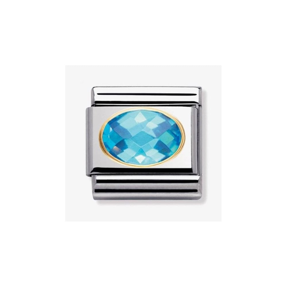 CLASSIC Gold Oval Faceted Cubic Zirconia Blue Charm