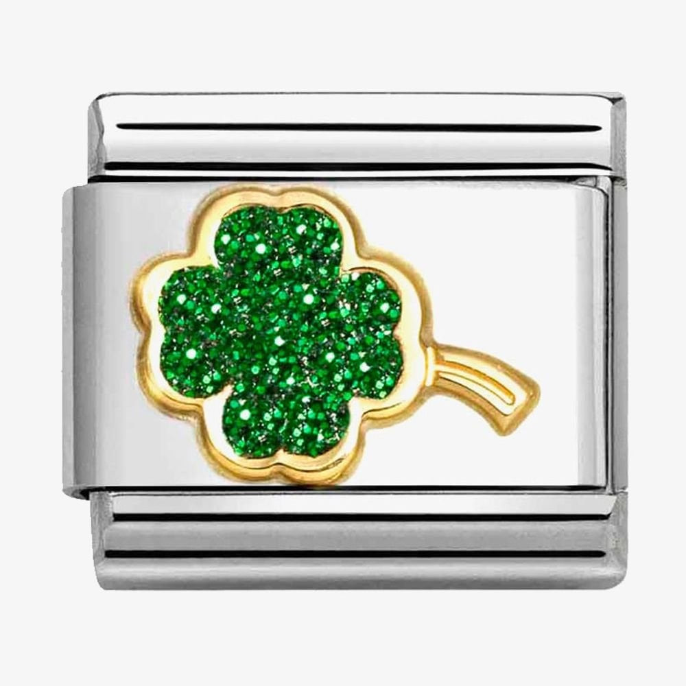CLASSIC Green Glitter Four Leaf Clover Charm