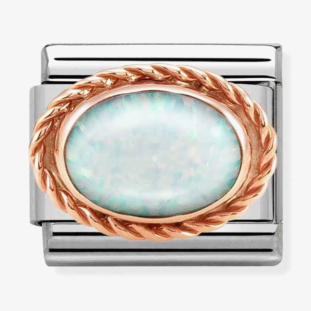 CLASSIC OVAL OPAL CHARM WITH ROSE GOLD SURROUND