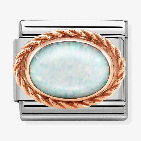 CLASSIC OVAL OPAL CHARM WITH ROSE GOLD SURROUND