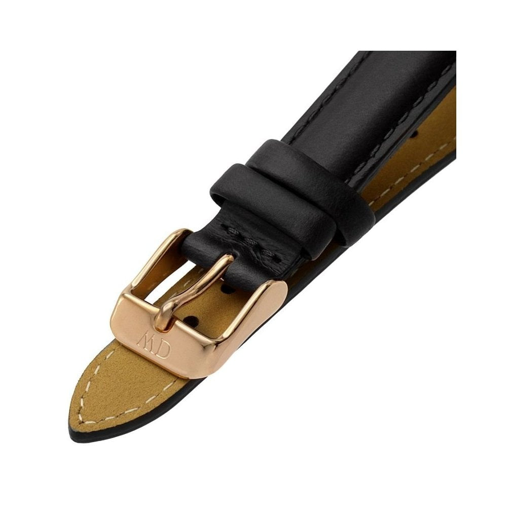 CLASSIC PETITE SHEFFIELD 32MM UNISEX ROSE GOLD STAINLESS STEEL WATCH WITH BLACK LEATHER STRAP & BLACK DIAL