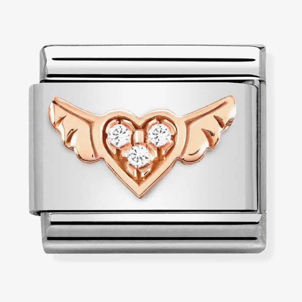 CLASSIC ROSE GOLD ANGEL WINGS CHARM WITH ZIRCONIA DETAIL