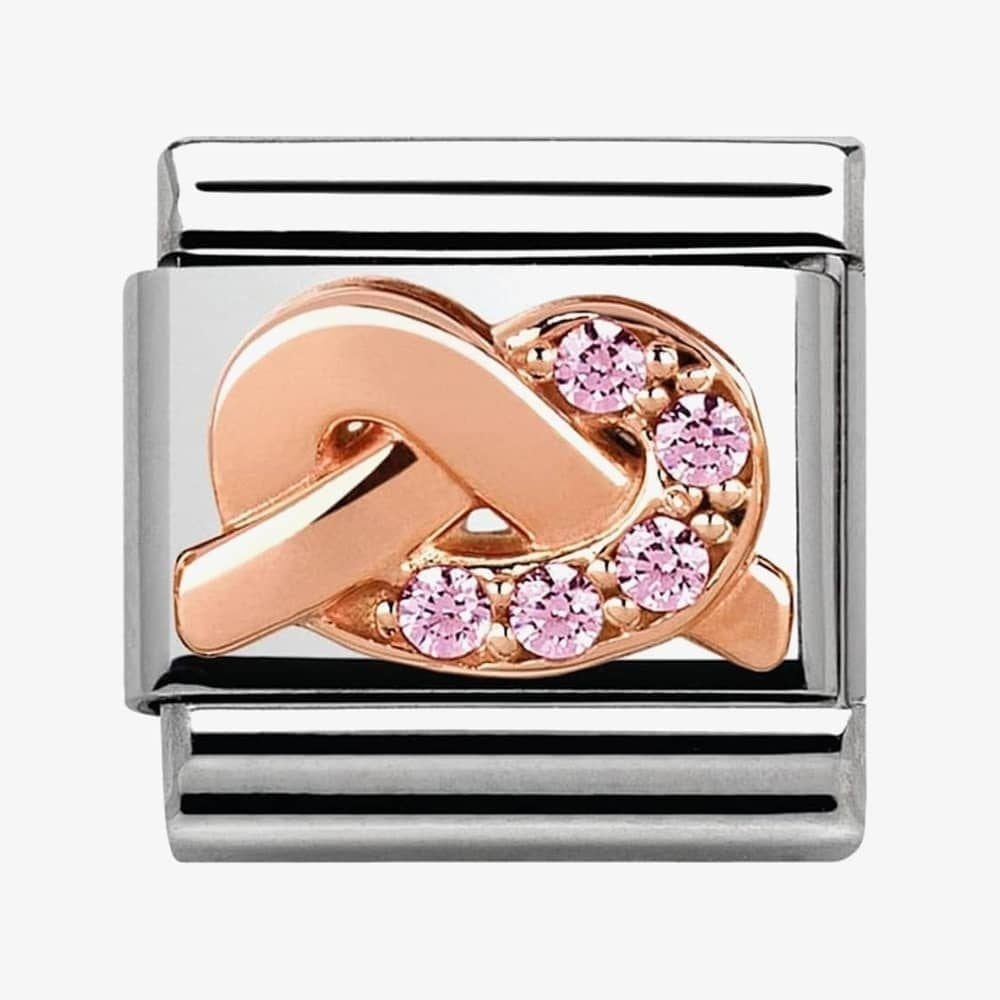 CLASSIC ROSE GOLD KNOT CHARM WITH PINK ZIRCONIA GEMSTONES