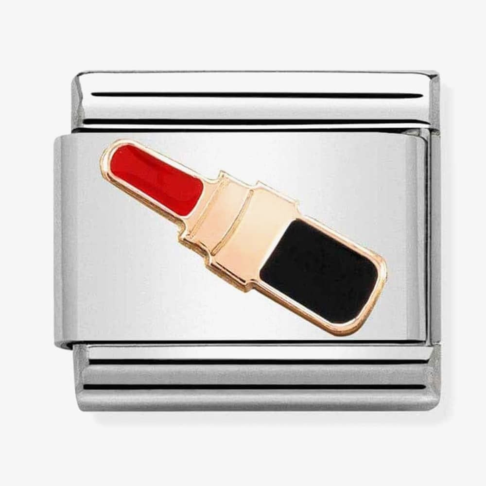 CLASSIC ROSE GOLD LIPSTICK CHARM WITH RED & BLACK ENAMEL