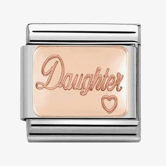 CLASSIC ROSE GOLD PLATE CHARM WITH DAUGHTER IN WRITING & HEART DETAIL