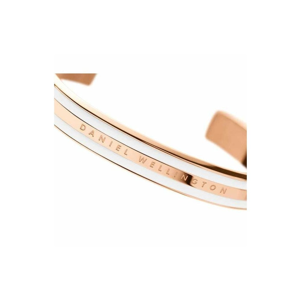 CLASSIC ROSE GOLD & WHITE SATIN BANGLE WITH DW LOGO ON FRONT