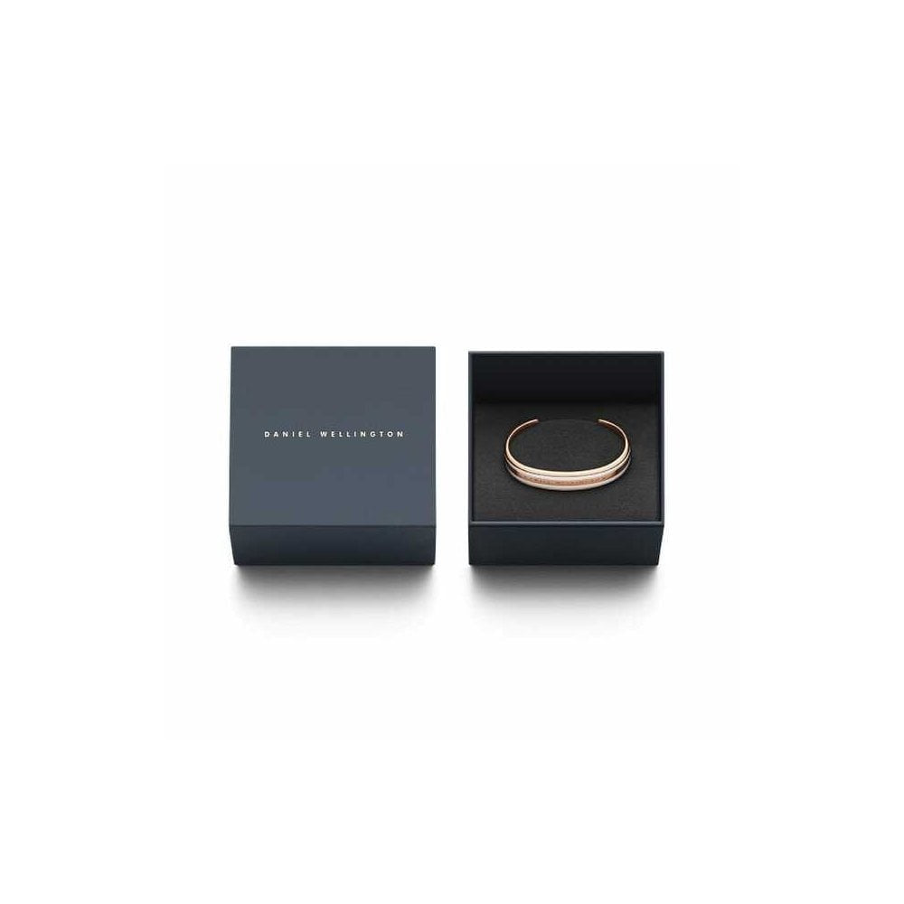 CLASSIC ROSE GOLD & WHITE SATIN BANGLE WITH DW LOGO ON FRONT