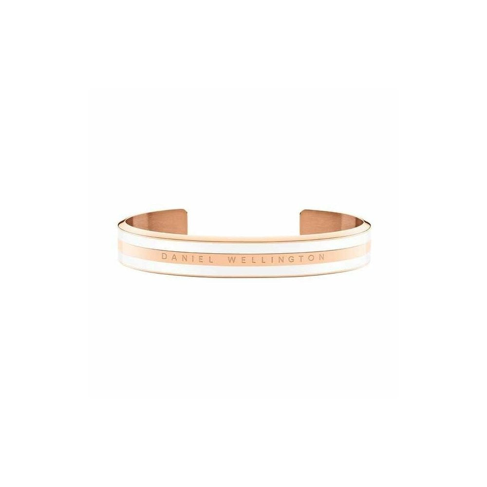 CLASSIC ROSE GOLD & WHITE SATIN BANGLE WITH DW LOGO ON FRONT