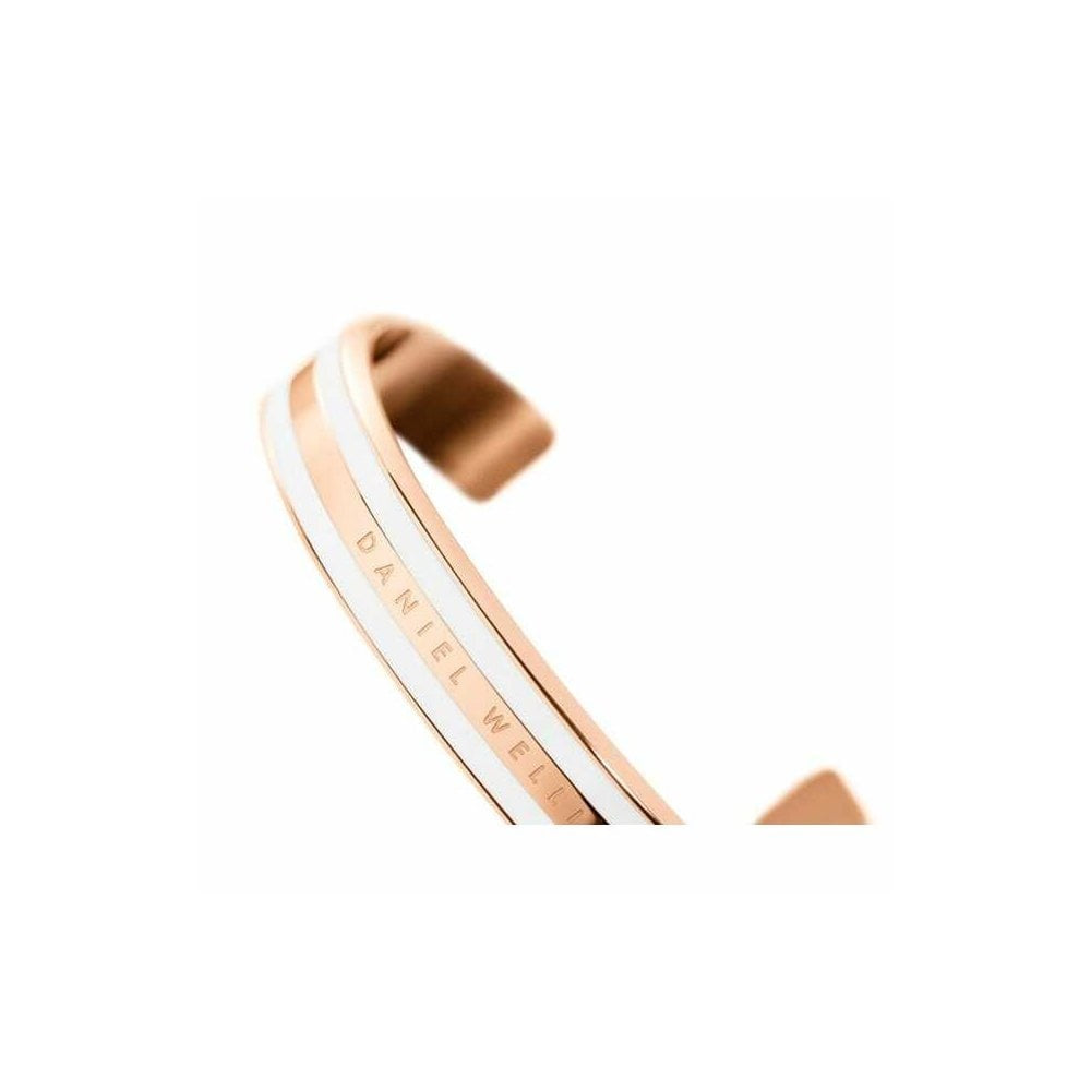 CLASSIC ROSE GOLD & WHITE SATIN BANGLE WITH DW LOGO ON FRONT