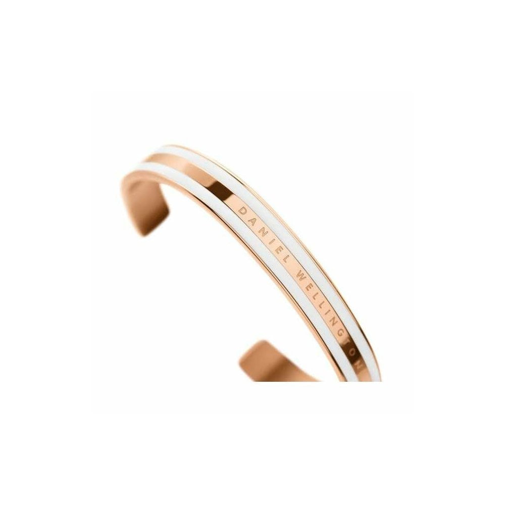 CLASSIC ROSE GOLD & WHITE SATIN BANGLE WITH DW LOGO ON FRONT