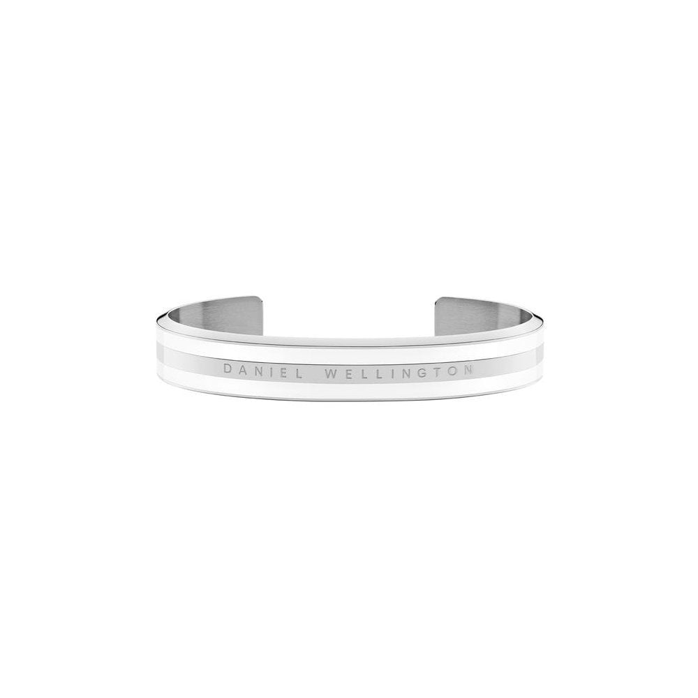 CLASSIC SATIN WHITE SILVER MEDIUM LOGO BANGLE