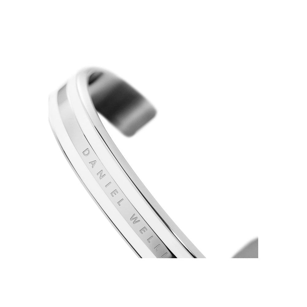 CLASSIC SATIN WHITE SILVER MEDIUM LOGO BANGLE