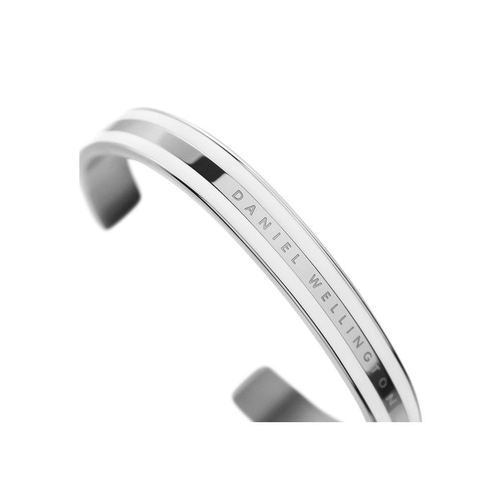 CLASSIC SATIN WHITE SILVER MEDIUM LOGO BANGLE