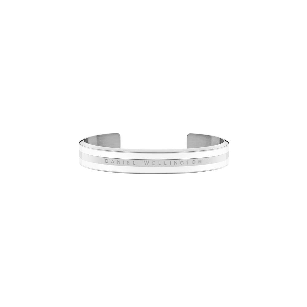 CLASSIC SILVER & WHITE SATIN BANGLE WITH DW LOGO ACROSS FRONT