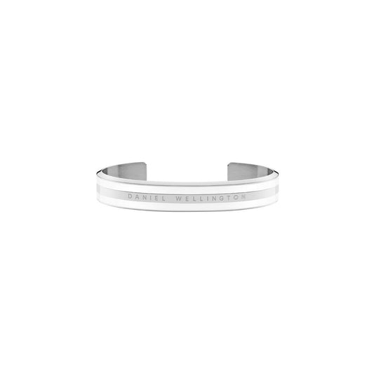 CLASSIC SILVER & WHITE SATIN BANGLE WITH DW LOGO ACROSS FRONT