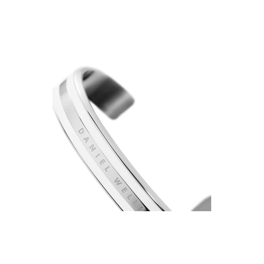 CLASSIC SILVER & WHITE SATIN BANGLE WITH DW LOGO ACROSS FRONT